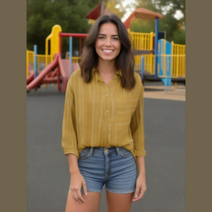 Women's We The Free Yellow Striped Button Down Shirt Size XS